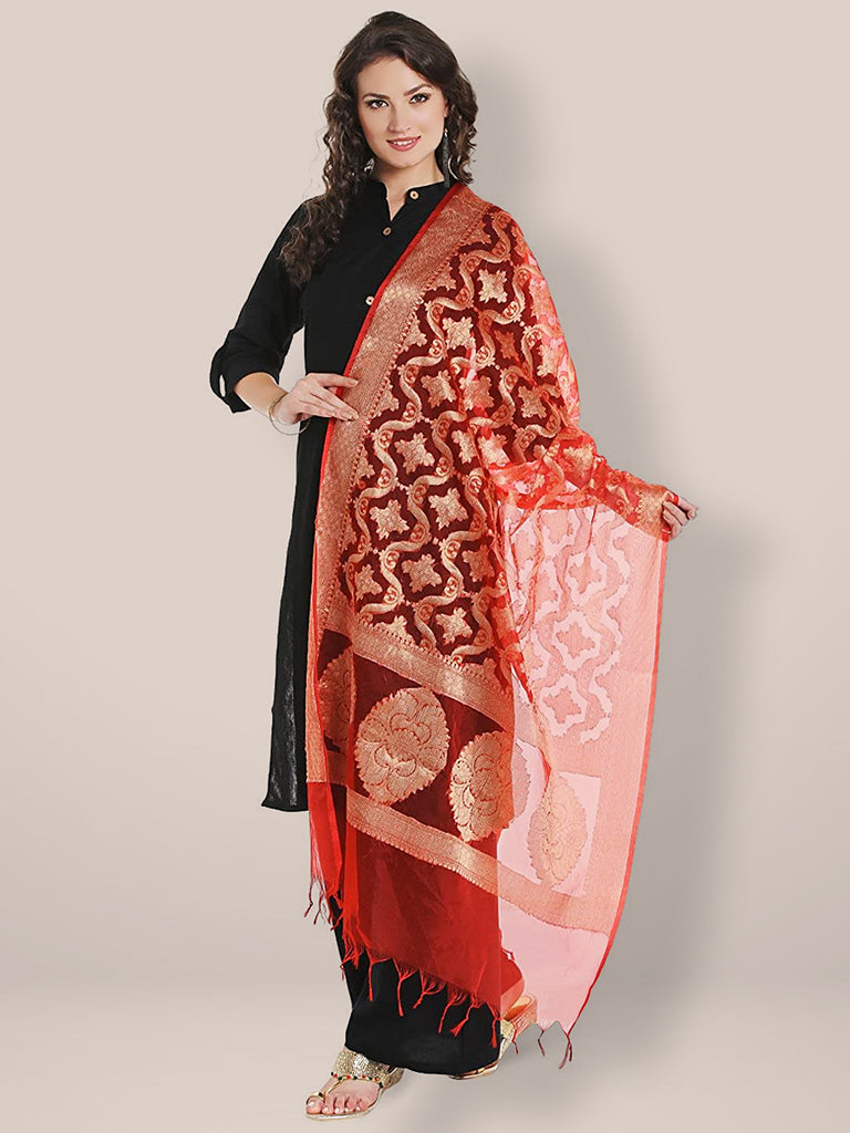 Banarasi Woven Red & Gold dupatta freeshipping - Dupatta Bazaar