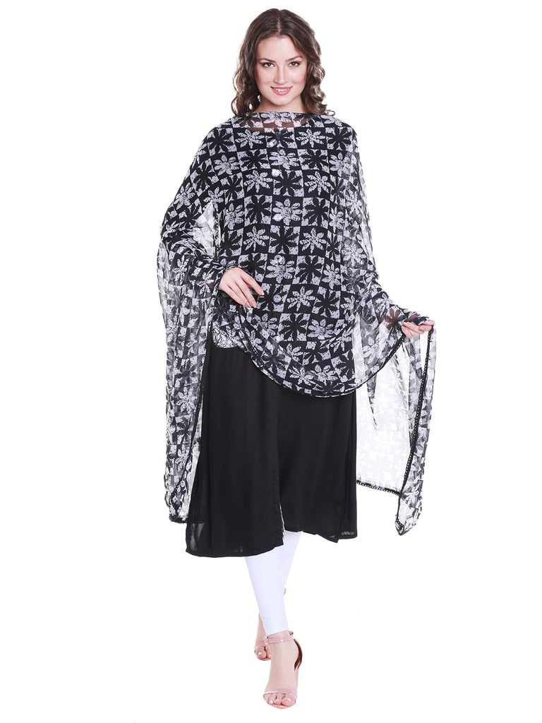 Dupatta Bazaar Women's Black & White Chiffon Dupatta with lace. - Dupatta Bazaar