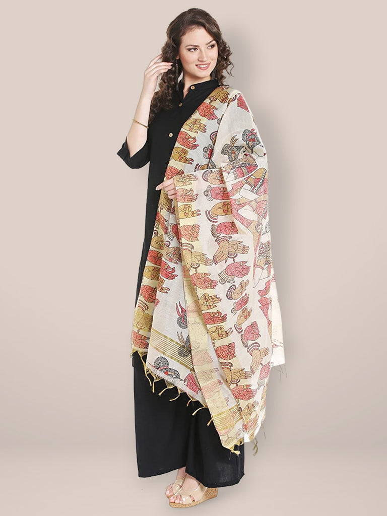 Red Cotton Silk Printed Dupatta freeshipping - Dupatta Bazaar