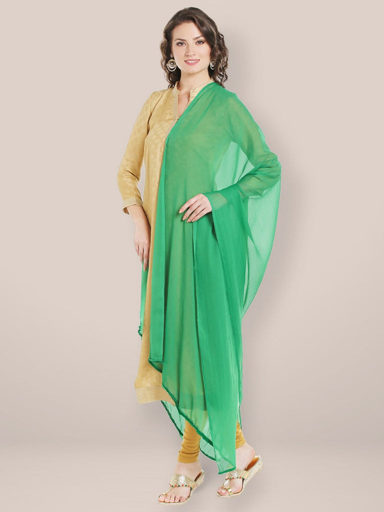 Green Chiffon Dupatta with Beaded Lace freeshipping - Dupatta Bazaar