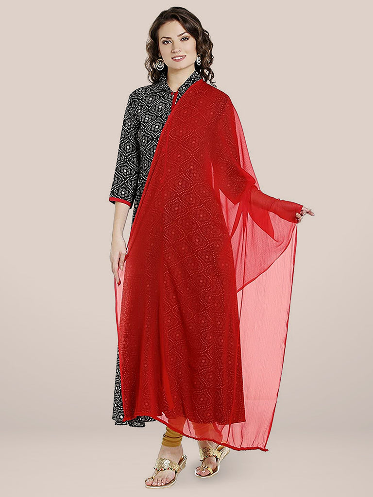 Red Chiffon Dupatta with lace. freeshipping - Dupatta Bazaar