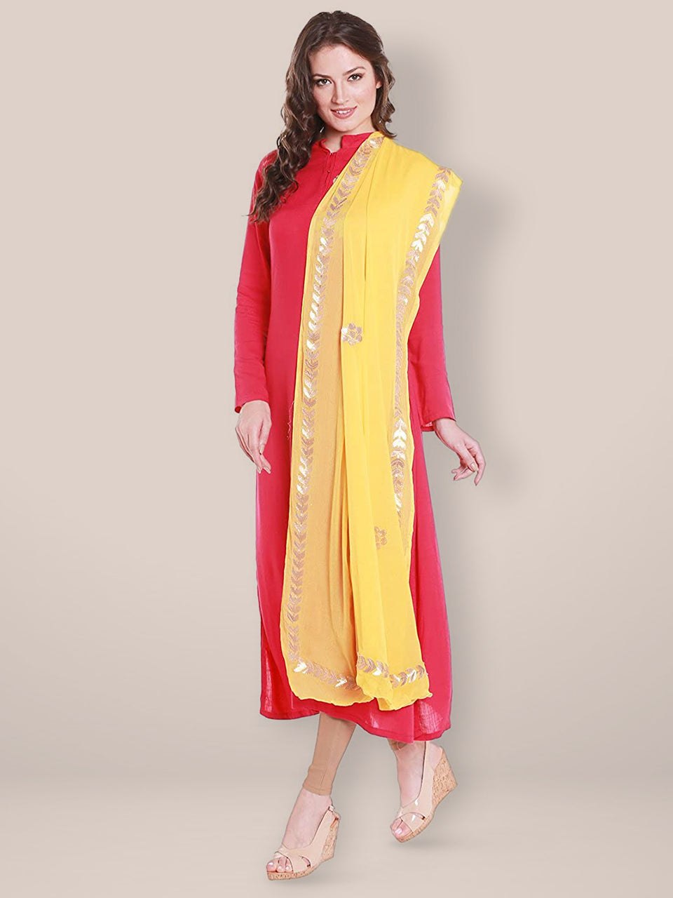 Vibrant Mustard Yellow Chiffon Dupatta with Multicolored Booti Work main image 0