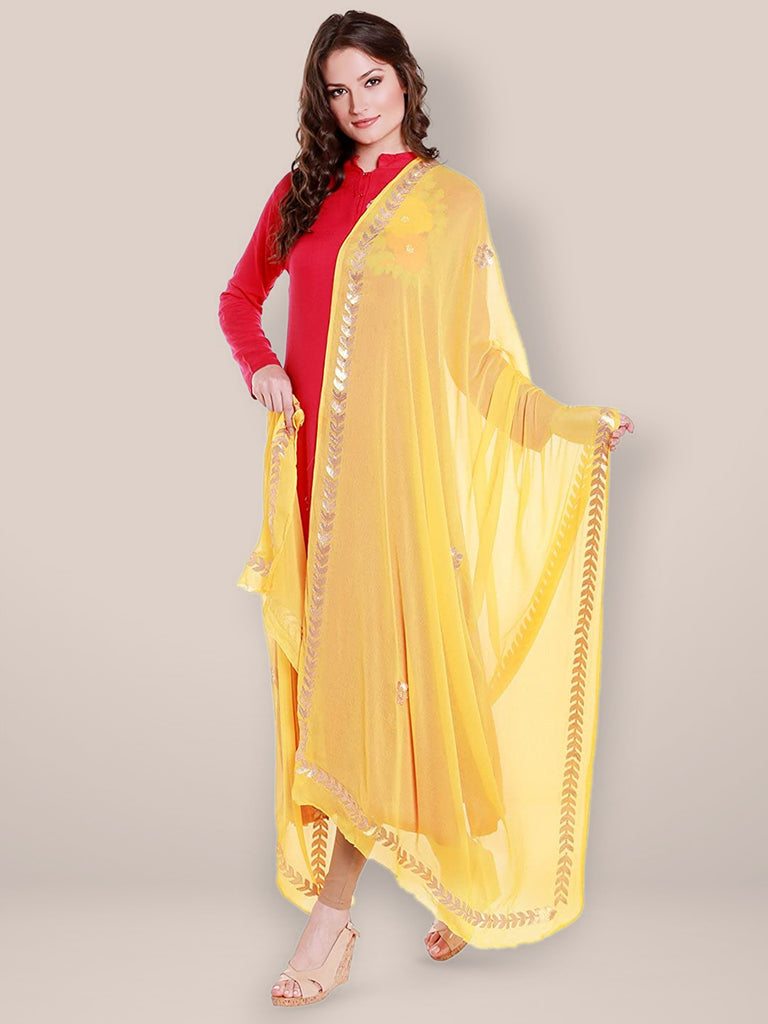 Yellow Chiffon Dupatta with Gold Gotta Patti Work. freeshipping - Dupatta Bazaar