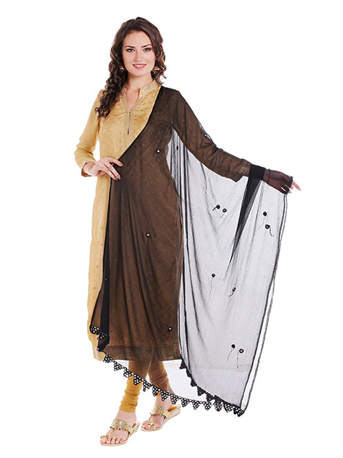 Dupatta Bazaar Women's Black Chiffon Dupatta with Mirror work. - Dupatta Bazaar