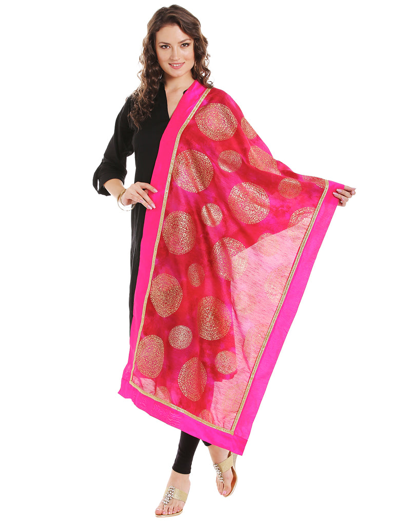 Dupatta Bazaar Women's Cotton Silk Dupatta with Gold Block Print. - Dupatta Bazaar