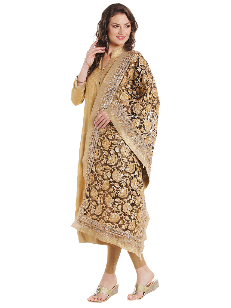 White and gold zari sequin Lehenga