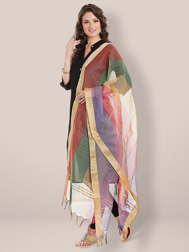 Multicoloured Silk Dupatta . freeshipping - Dupatta Bazaar