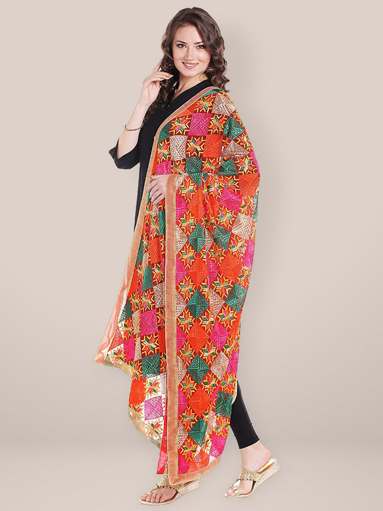 Multicoloured Phulkari Chiffon Dupatta freeshipping - Dupatta Bazaar