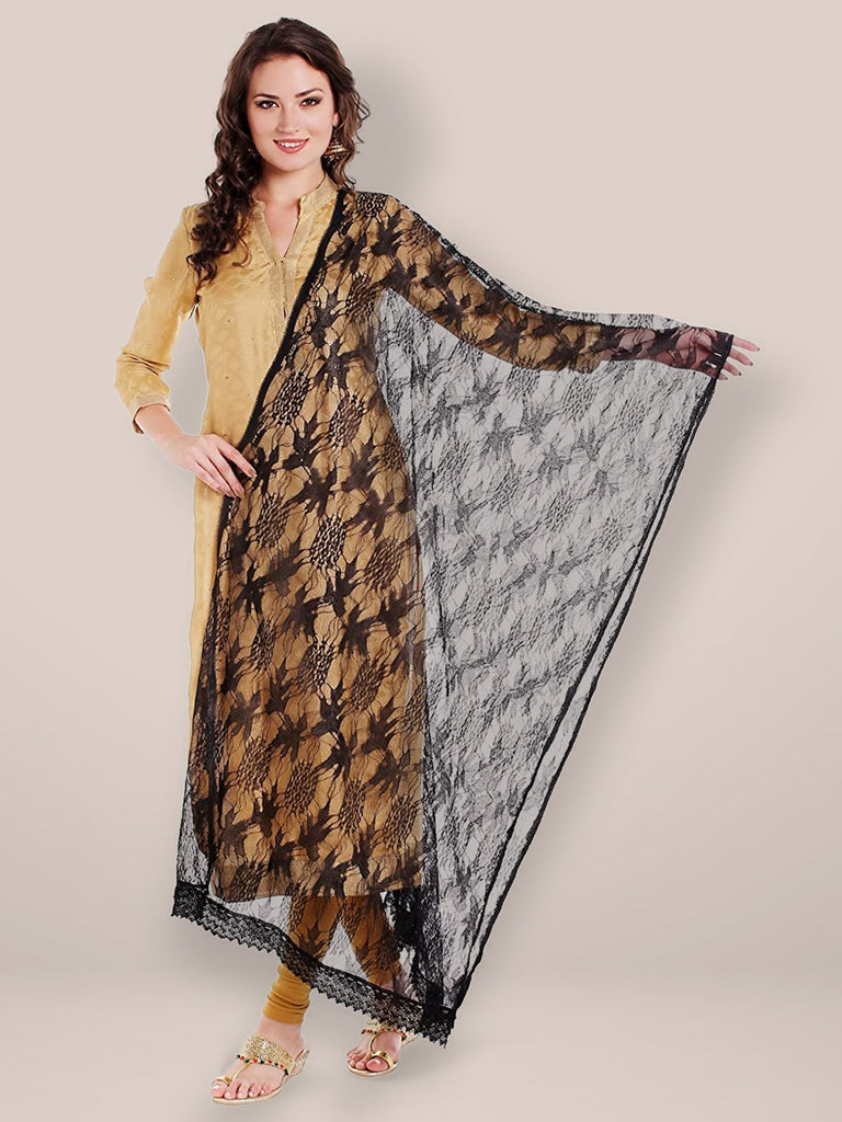 Black Floral Net Dupatta freeshipping - Dupatta Bazaar