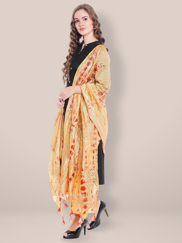 Beige & Red Printed Silk Dupatta freeshipping - Dupatta Bazaar