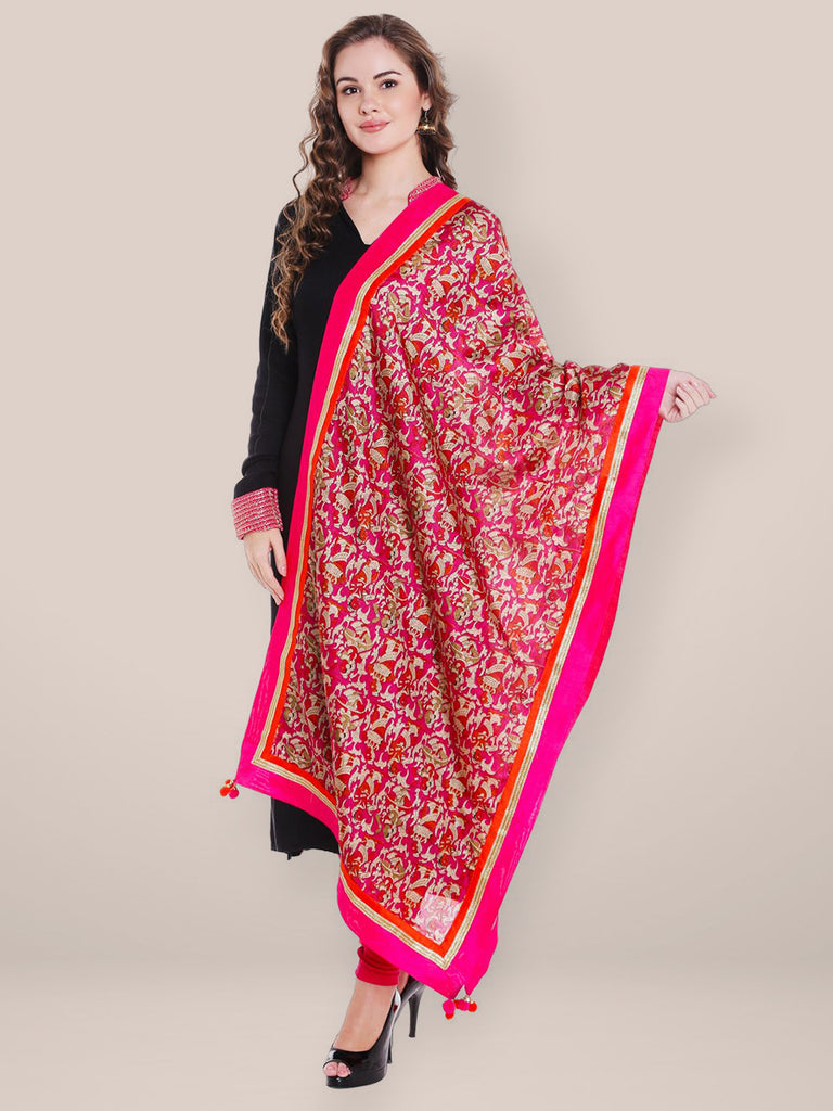 Printed Pink Silk Dupatta freeshipping - Dupatta Bazaar