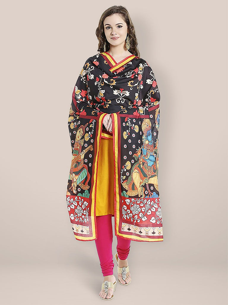 Multicoloured Printed Cotton Satin Dupatta freeshipping - Dupatta Bazaar