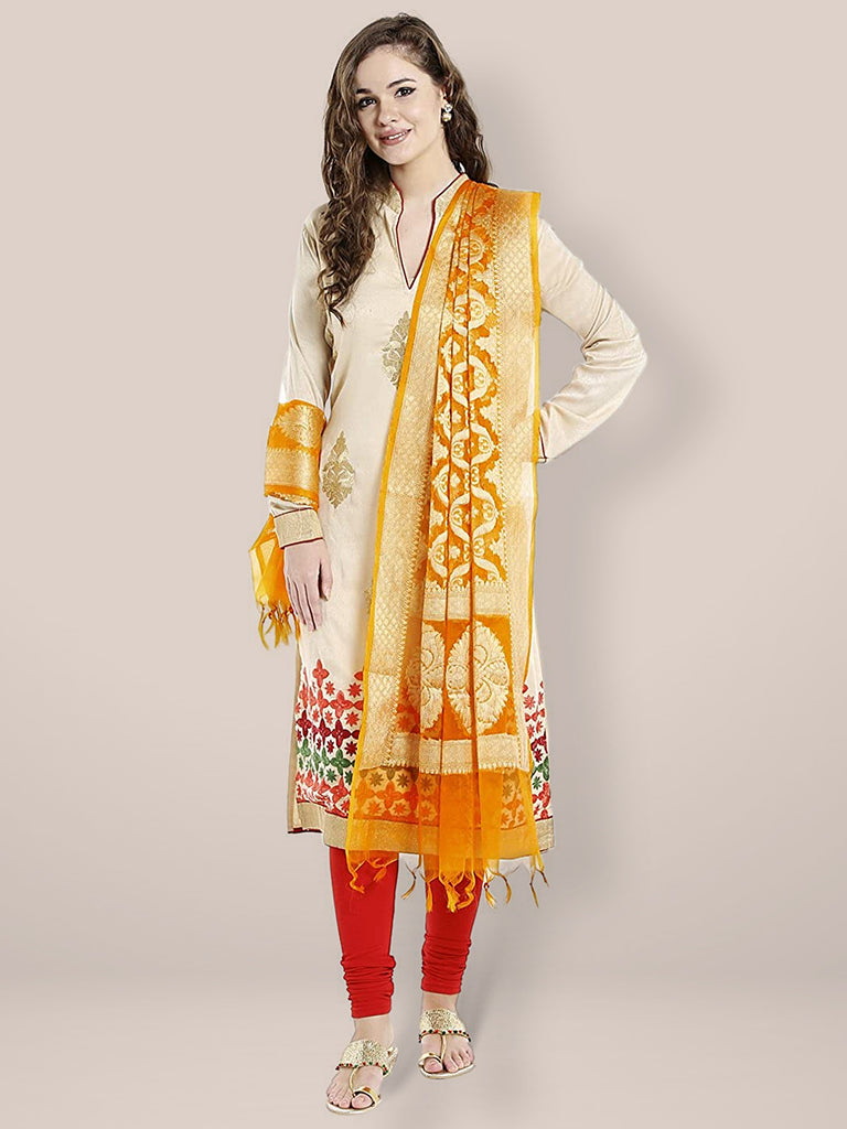 Orange & Gold Woven Banarasi Dupatta freeshipping - Dupatta Bazaar