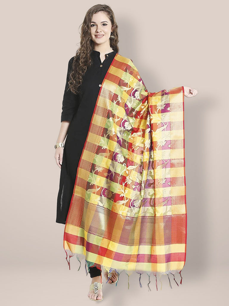 Multicoloured Woven Banarasi Dupatta freeshipping - Dupatta Bazaar