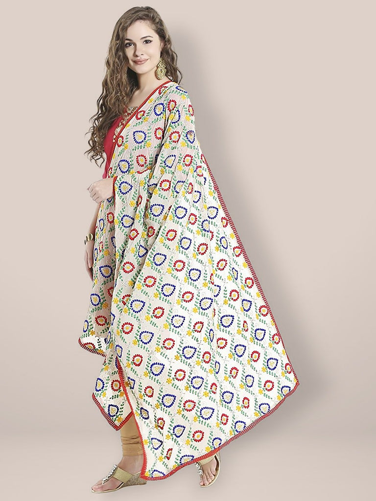 Beige  Phulkari Chiffon Dupatta freeshipping - Dupatta Bazaar