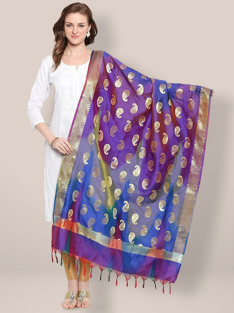 Blue, Shaded Banarasi Silk Dupatta freeshipping - Dupatta Bazaar