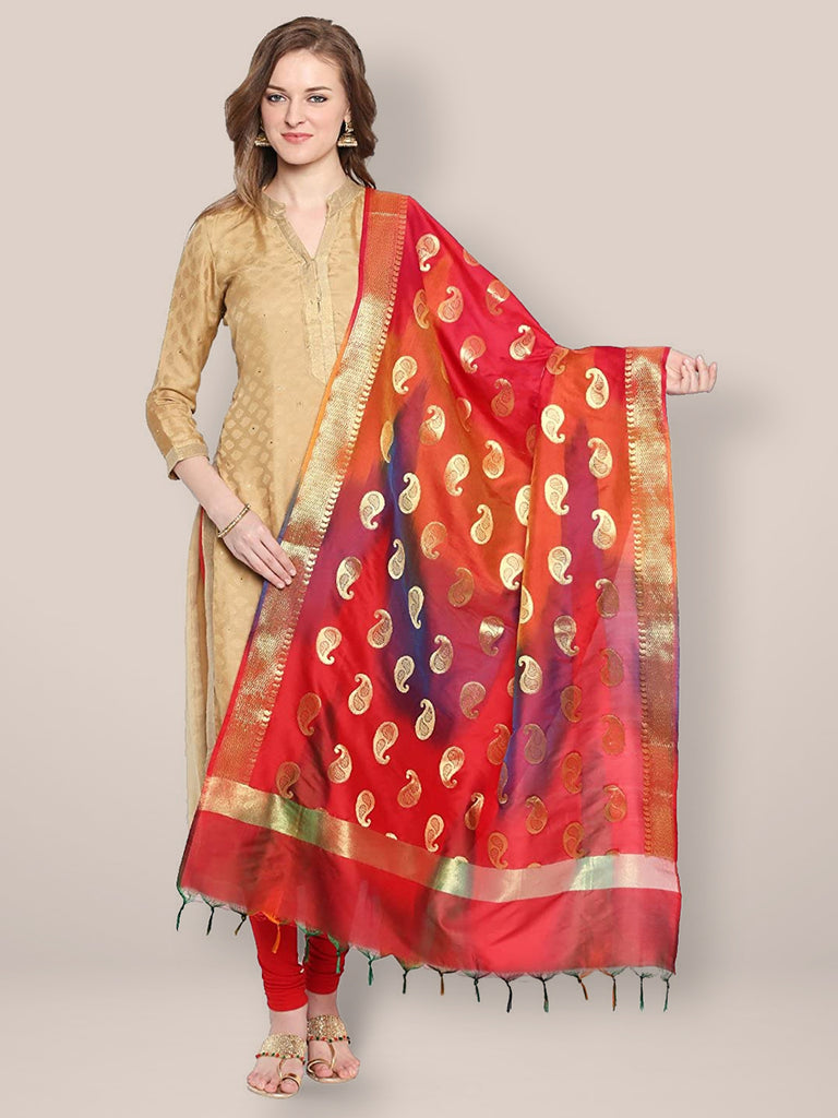 Red Shaded Banarasi Silk Dupatta freeshipping - Dupatta Bazaar