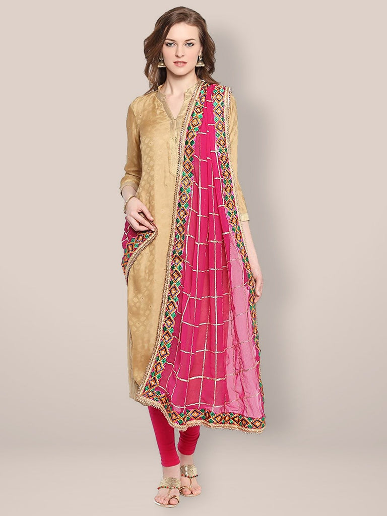 Pink Chiffon Dupatta with Phulkari Border freeshipping - Dupatta Bazaar