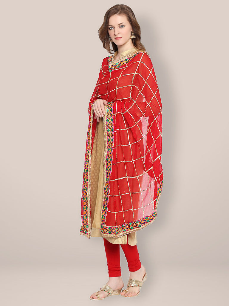 Red & Gold Phulkari Border Dupatta freeshipping - Dupatta Bazaar