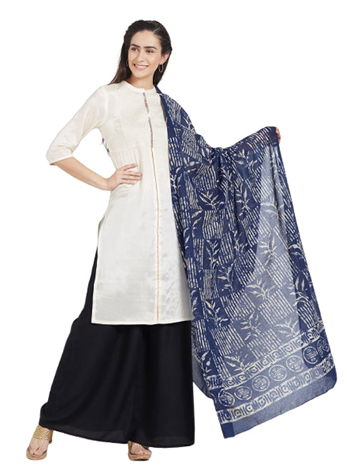 Dupatta Bazaar Woman's Cotton Indigo & Off White Block Printed Dupatta - Dupatta Bazaar