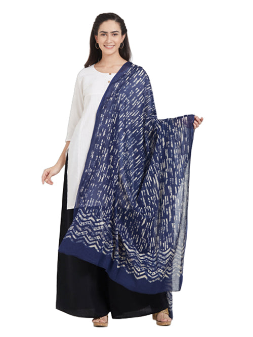 Dupatta Bazaar Woman's Cotton Indigo & Off White Block Printed Dupatta - Dupatta Bazaar