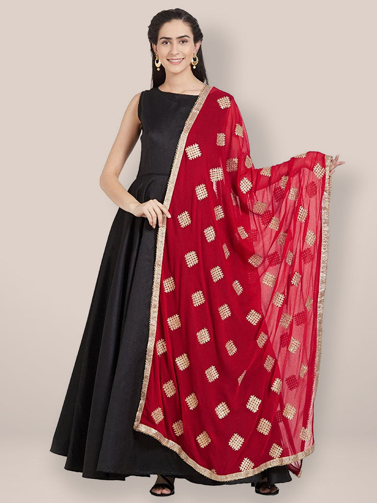 Red & Gold Chiffon Dupatta freeshipping - Dupatta Bazaar