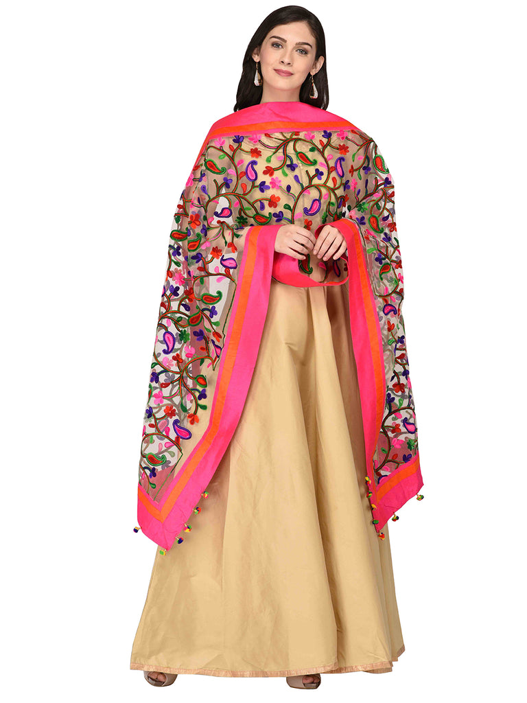 Dupatta Bazaar Woman's Embroidered Multicoloured Net Dupatta - Dupatta Bazaar