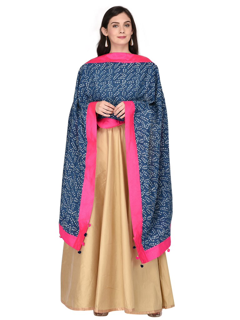 Dupatta Bazaar Woman's Printed Indigo Cotton Dupatta - Dupatta Bazaar