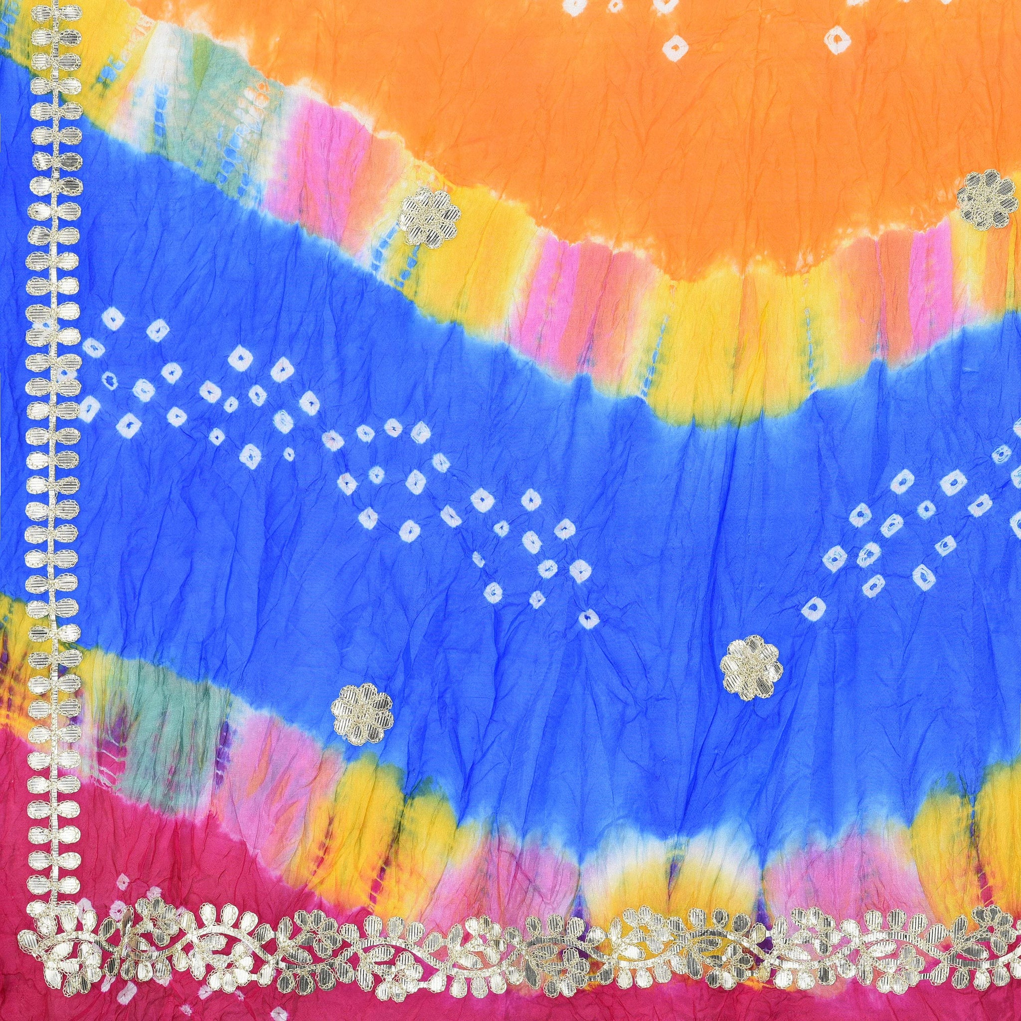 Multicoloured Bandhani Gotta Patti Silk Dupatta