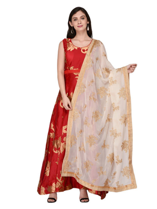 Dupatta Bazaar Woman's Georgette Dupatta with Gold Embroidery - Dupatta Bazaar