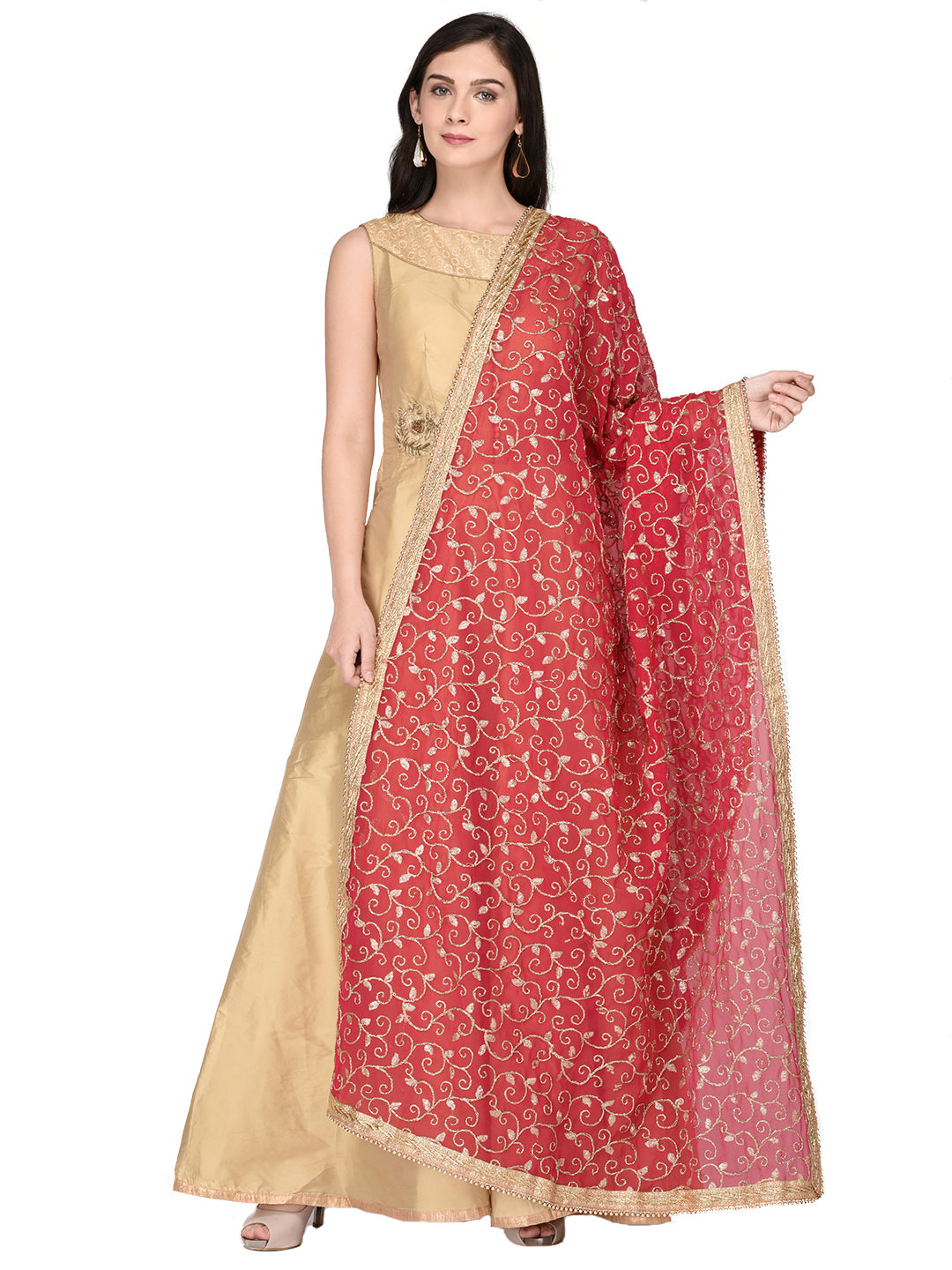 Gold Floral Foil Printed Georgette Dupatta
