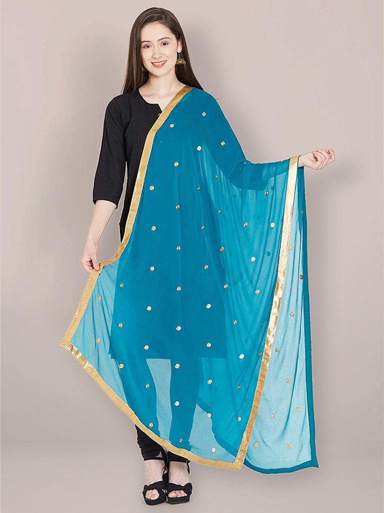 Blue Chiffon Dupatta with Gold Embroidery. freeshipping - Dupatta Bazaar