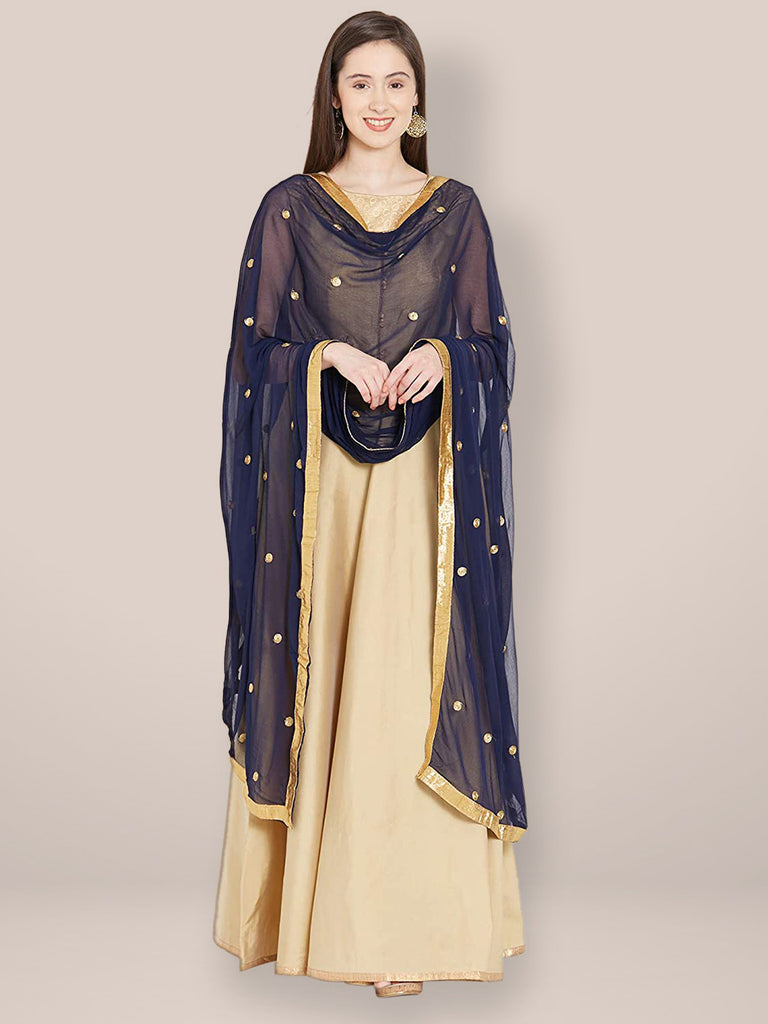 dupatta for navy blue dress Navy Blue Georgette Thread Work Party Wear Gown With Dupatta