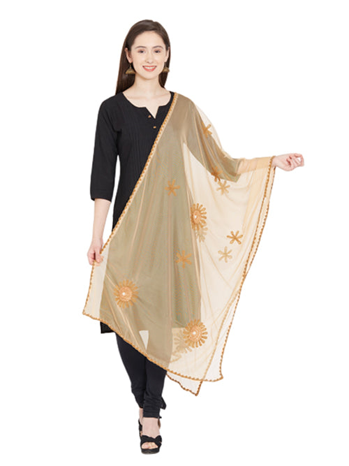 Dupatta Bazaar Women's Brown Net Dupatta with Floral Motifs. - Dupatta Bazaar