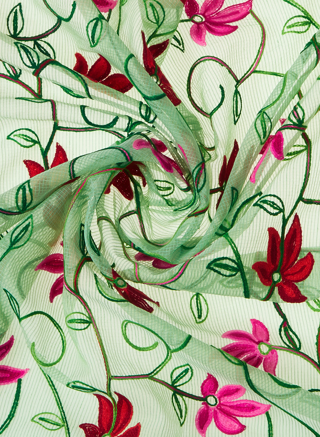 Green Dupatta With Gotta Embroidery & Tassels
