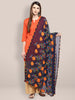 Navy Blue & Multicoloured Embroidered Chiffon Dupatta freeshipping - Dupatta Bazaar