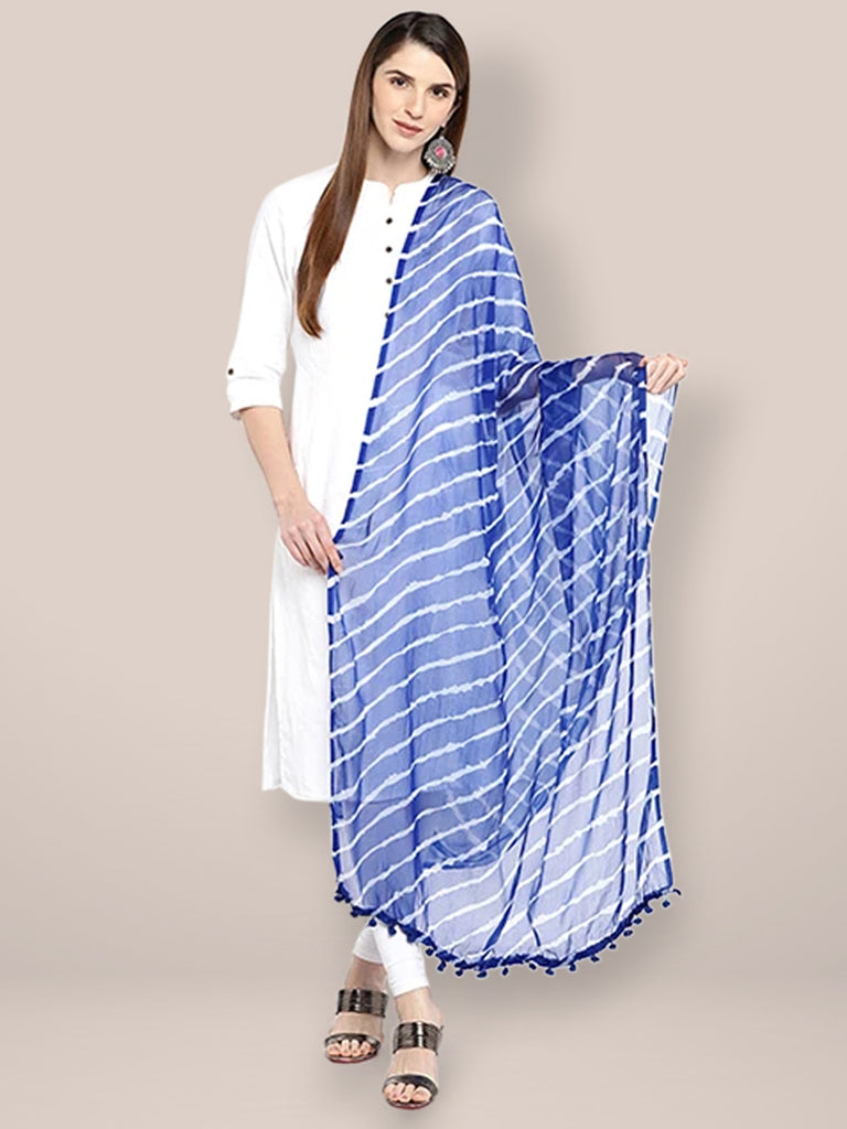 Blue & White Leheria Chiffon Dupatta freeshipping - Dupatta Bazaar