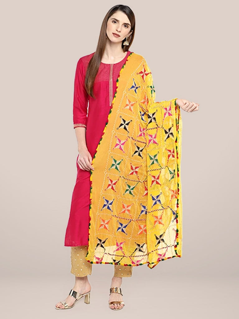 Yellow & Multicoloured Chiffon Dupatta. freeshipping - Dupatta Bazaar