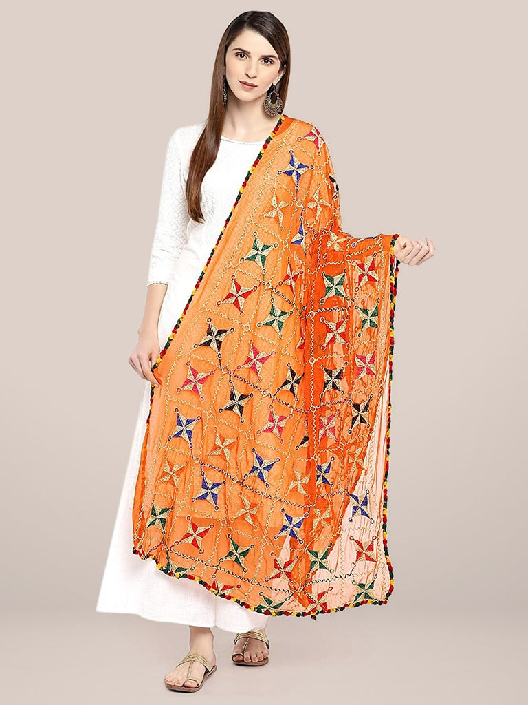 Orange Phulkari Chiffon Dupatta freeshipping - Dupatta Bazaar