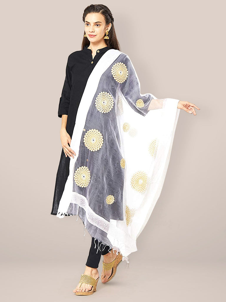 White Organza Dupatta with Embroidery. freeshipping - Dupatta Bazaar