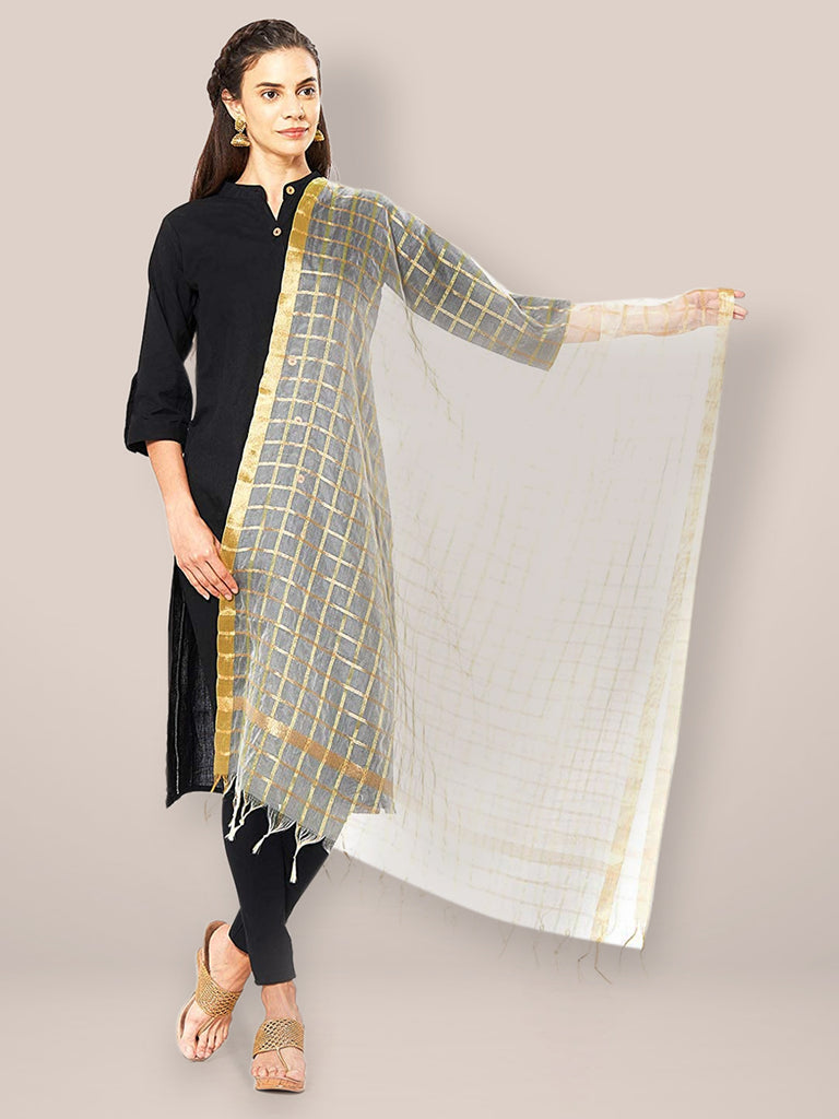 White & Gold Organza Dupatta. freeshipping - Dupatta Bazaar