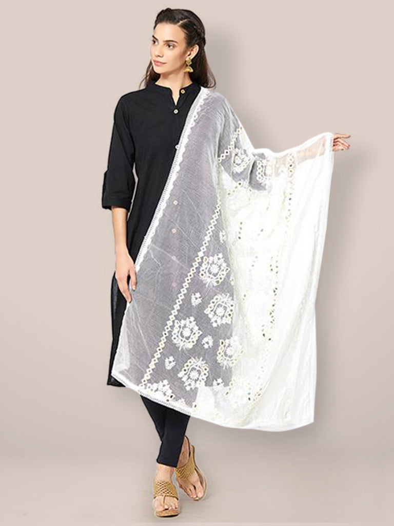White Emroidered Dupatta freeshipping - Dupatta Bazaar