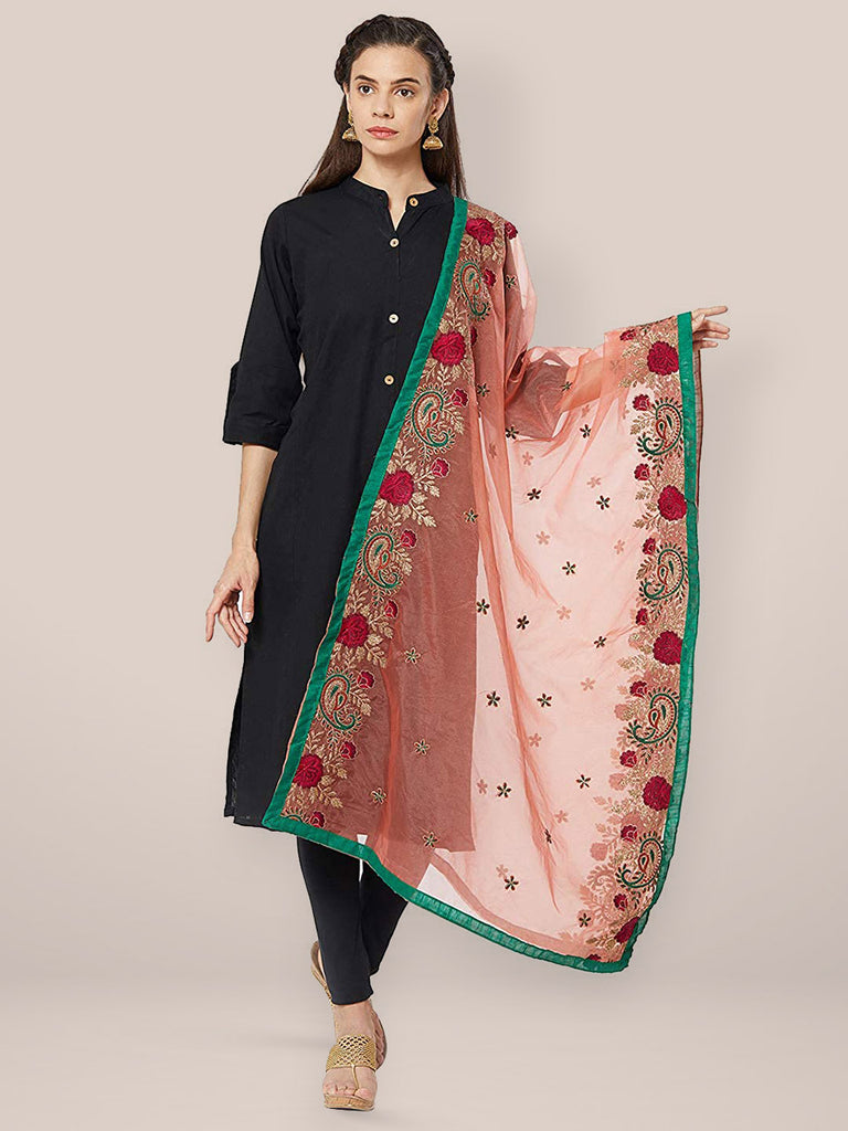 Multi Coloured Embroidered Organza Dupatta freeshipping - Dupatta Bazaar
