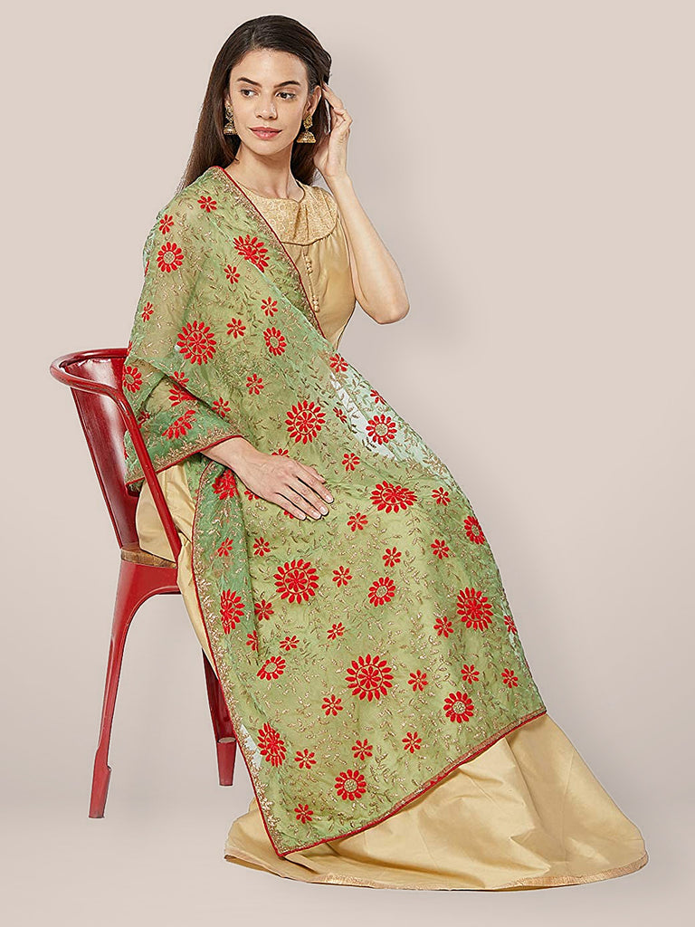 Multicoloured Embroidered Organza Dupatta freeshipping - Dupatta Bazaar