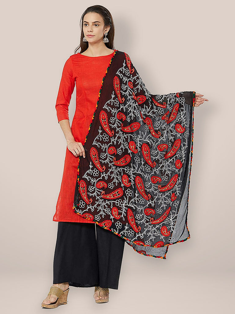 Multicoloured Paisley Embroidered Chiffon Dupatta freeshipping - Dupatta Bazaar