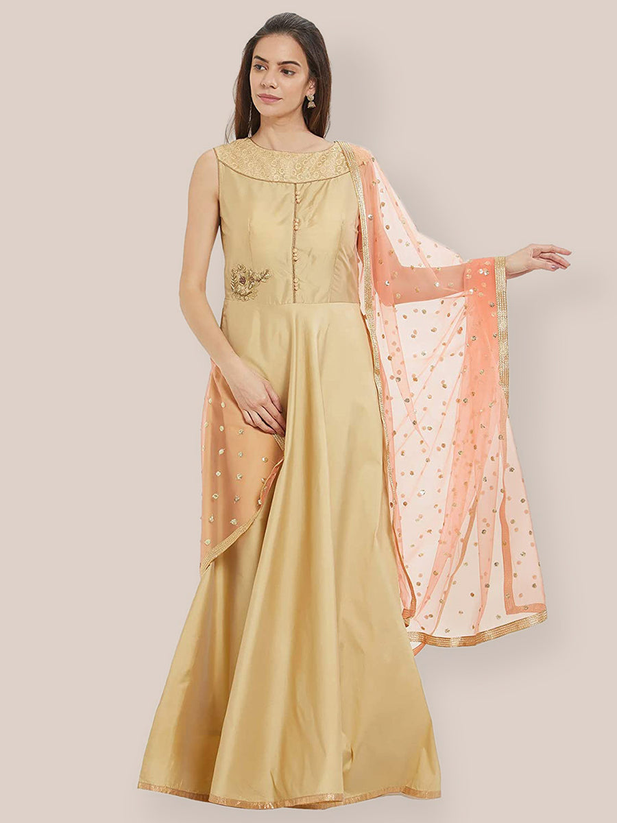 Peach Embellished Net Dupatta main image 0