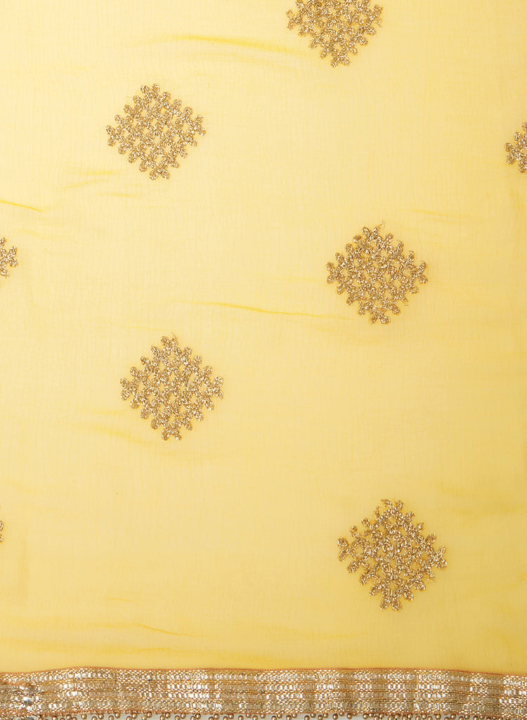 Pastel yellow chiffon dupatta with silver border main image 0