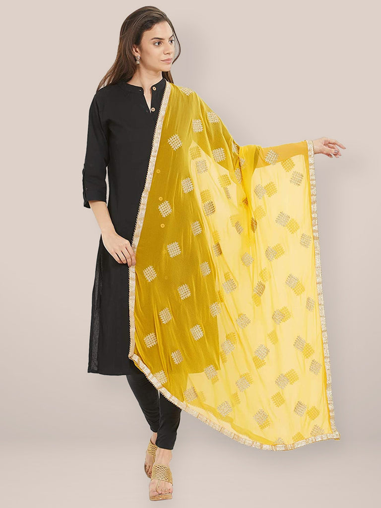 Yellow Embroidered Chiffon Dupatta freeshipping - Dupatta Bazaar