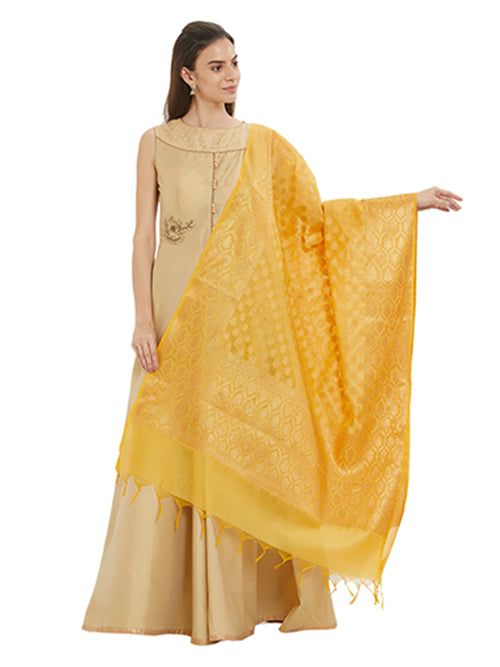 Dupatta Bazaar Woman's Yellow & Gold Banarasi Silk  Dupatta - Dupatta Bazaar