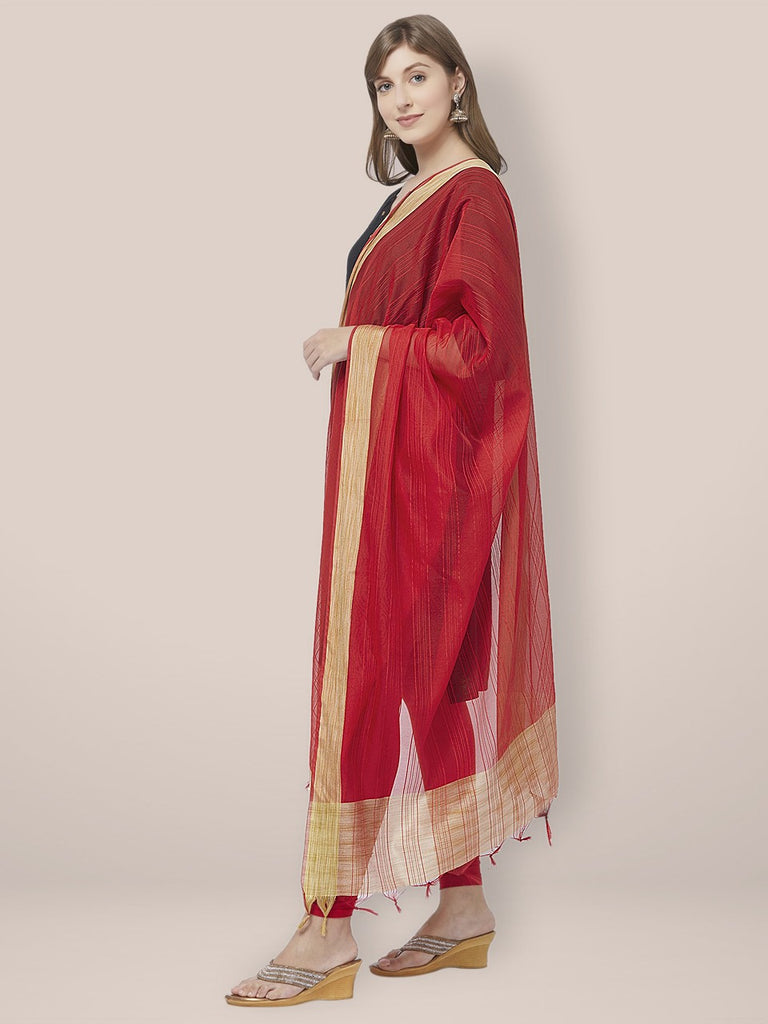 Red Cotton Silk Dupatta with Gold Border. freeshipping - Dupatta Bazaar